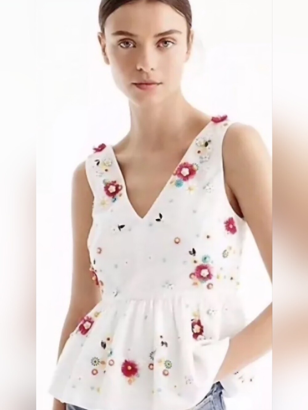 J. Crew White Garment with Multi Color 3D Flowers